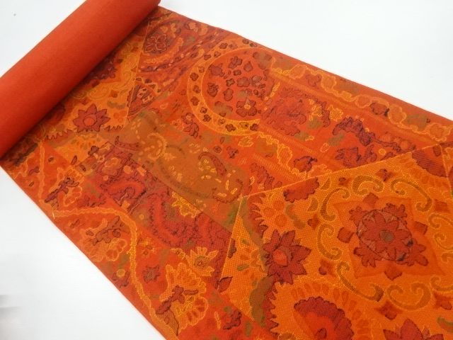 JAPANESE KIMONO / ANTIQUE BOLT FOR NAGOYA OBI / SILK / WOVEN FLORAL SARASA